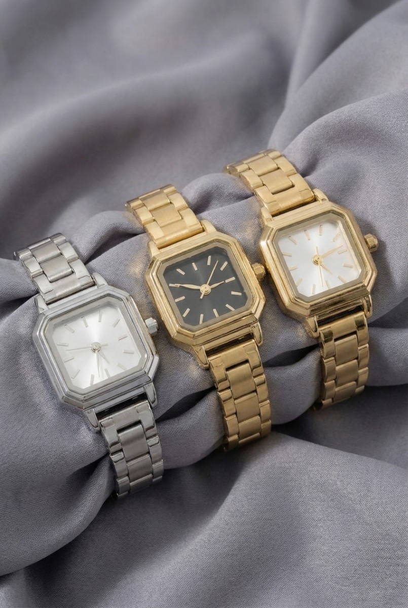Polished Metallic Band Retro Octagonal Square Watch