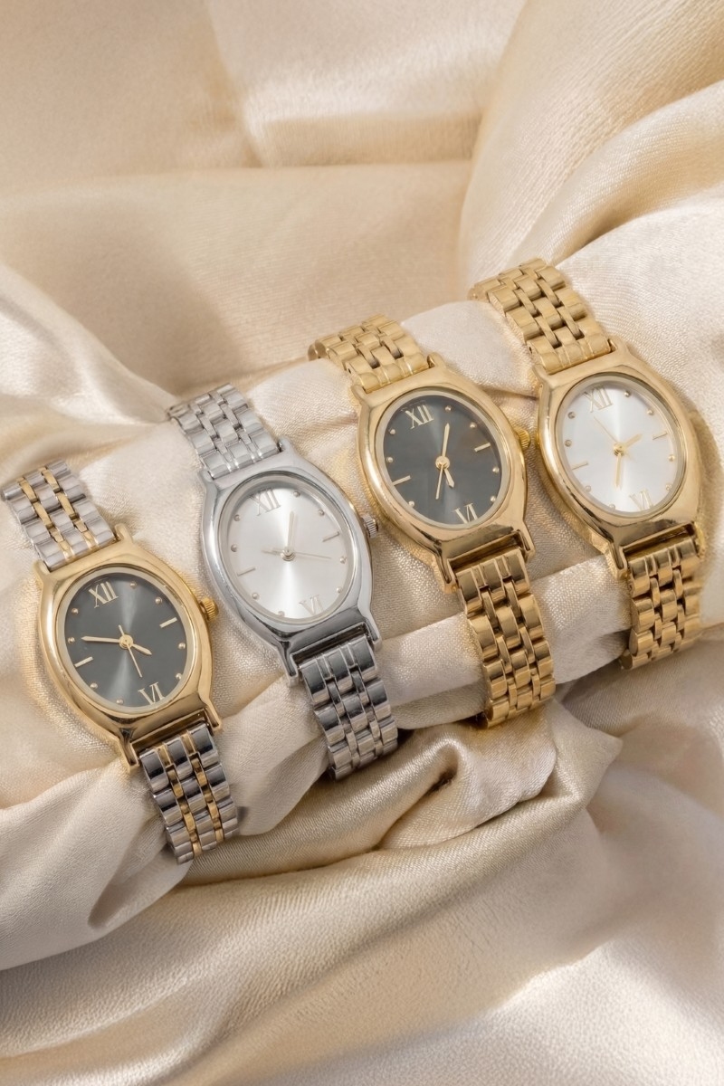 Oval Case Roman Numeral Metal Strap Watch