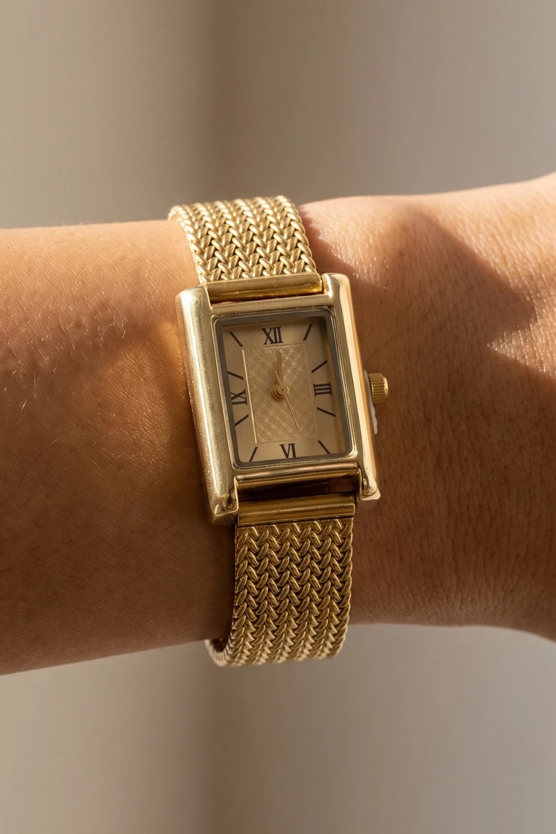 Square Case Mesh Band Roman Numeral Watch