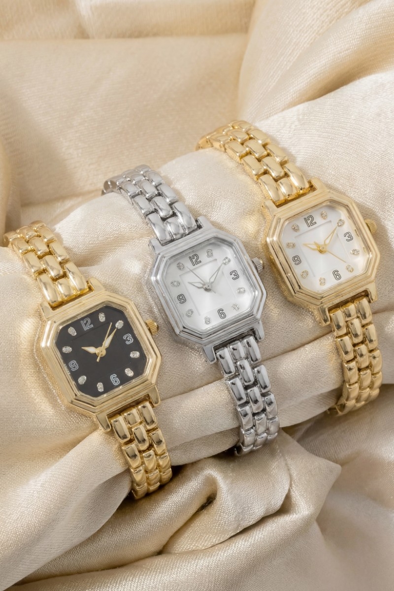 Octagon Case Crystal Marker Brick Link Watch