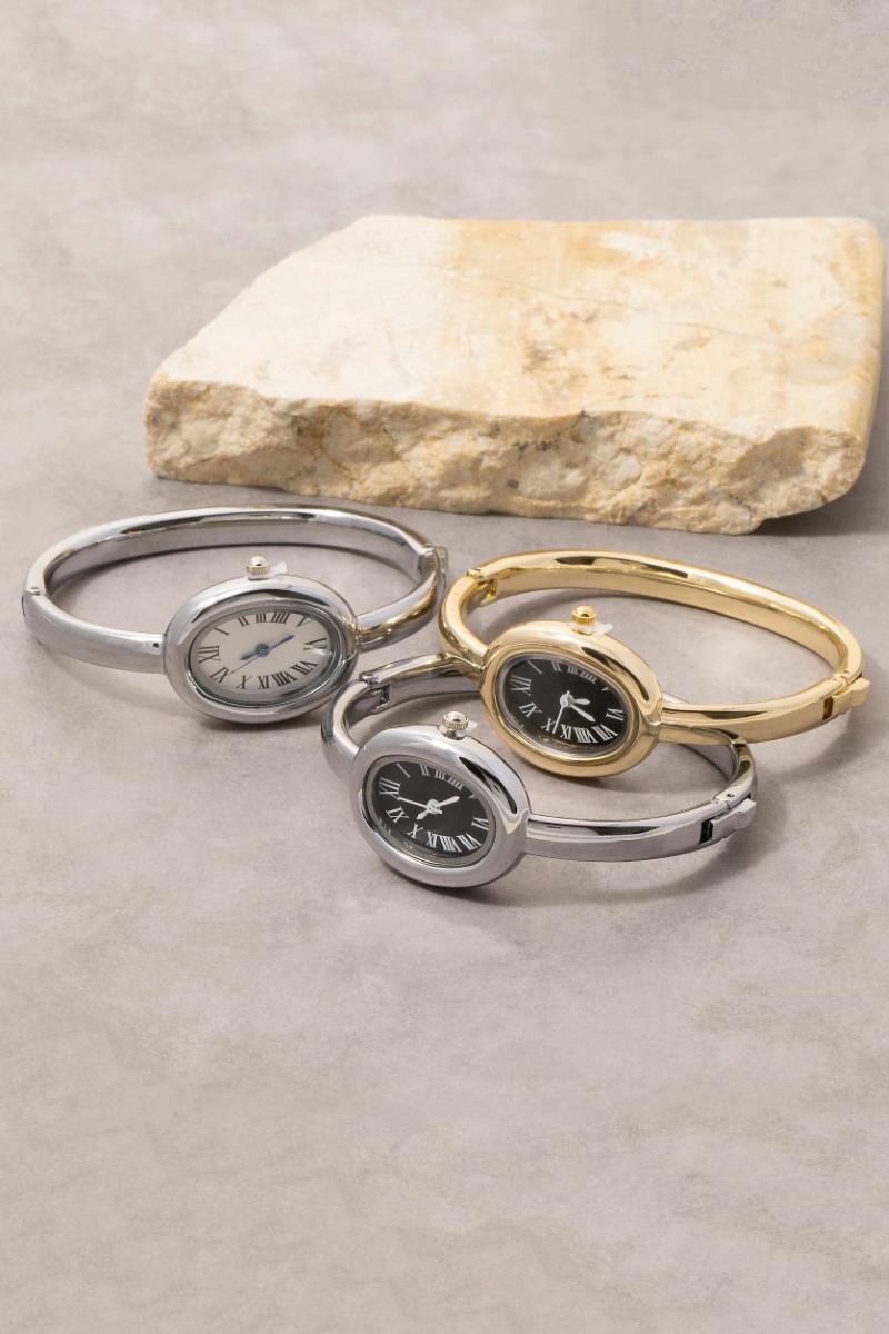 Hinged Oval Bangle Watch Bracelet