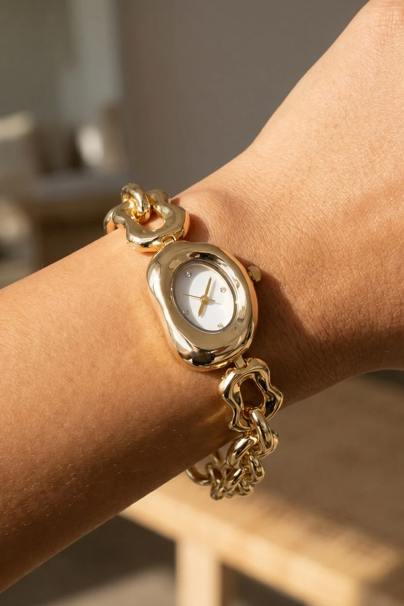 Oval Case Organic Link Chain Bracelet Watch