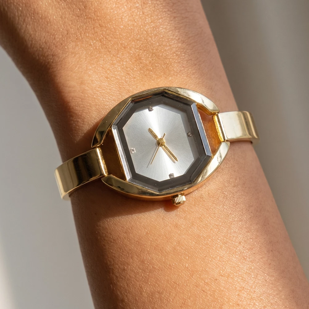 Octagon Face Half Bangle Link Bracelet Watch
