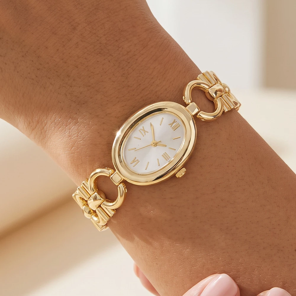 Oval Case Roman Numeral Open Link Watch