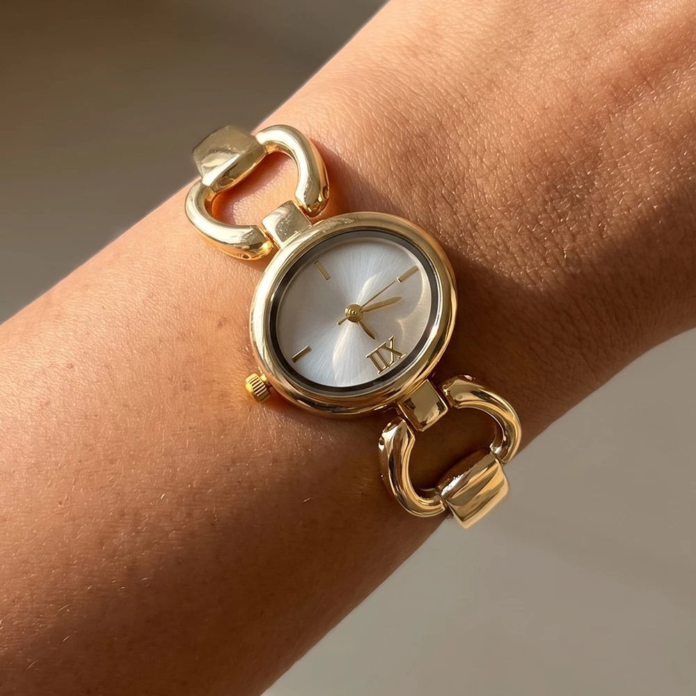 Oval Face Horsebit Link Bracelet Watch
