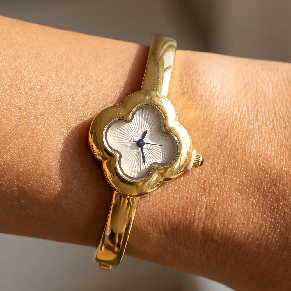 Clover Case Bangle Watch With Sunray Dial