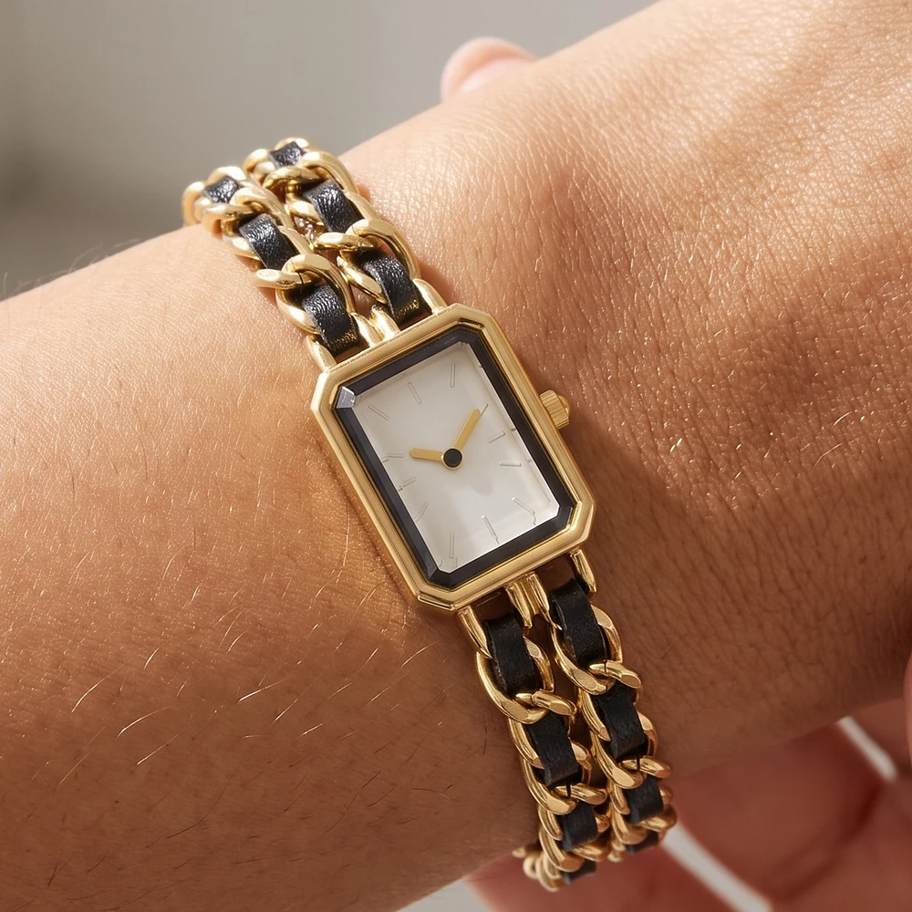 Woven Chain And Leather Link Bracelet Watch