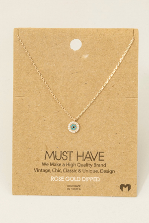 Gold Dipped Cz Trim Evil Eye Coin Necklace