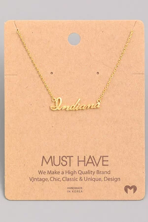 Cursive Indiana State Pendant Necklace
