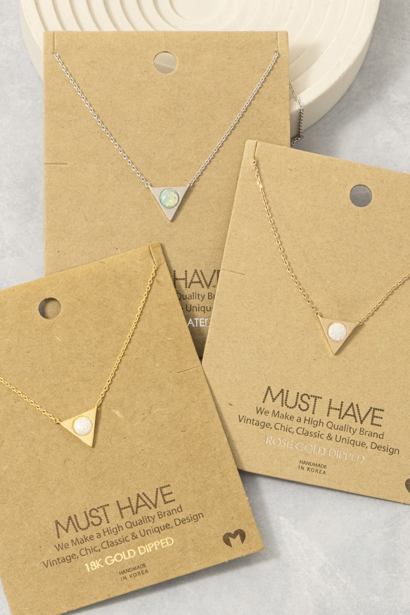 Gold Dipped Inverted Triangle Opal Pendant Necklace