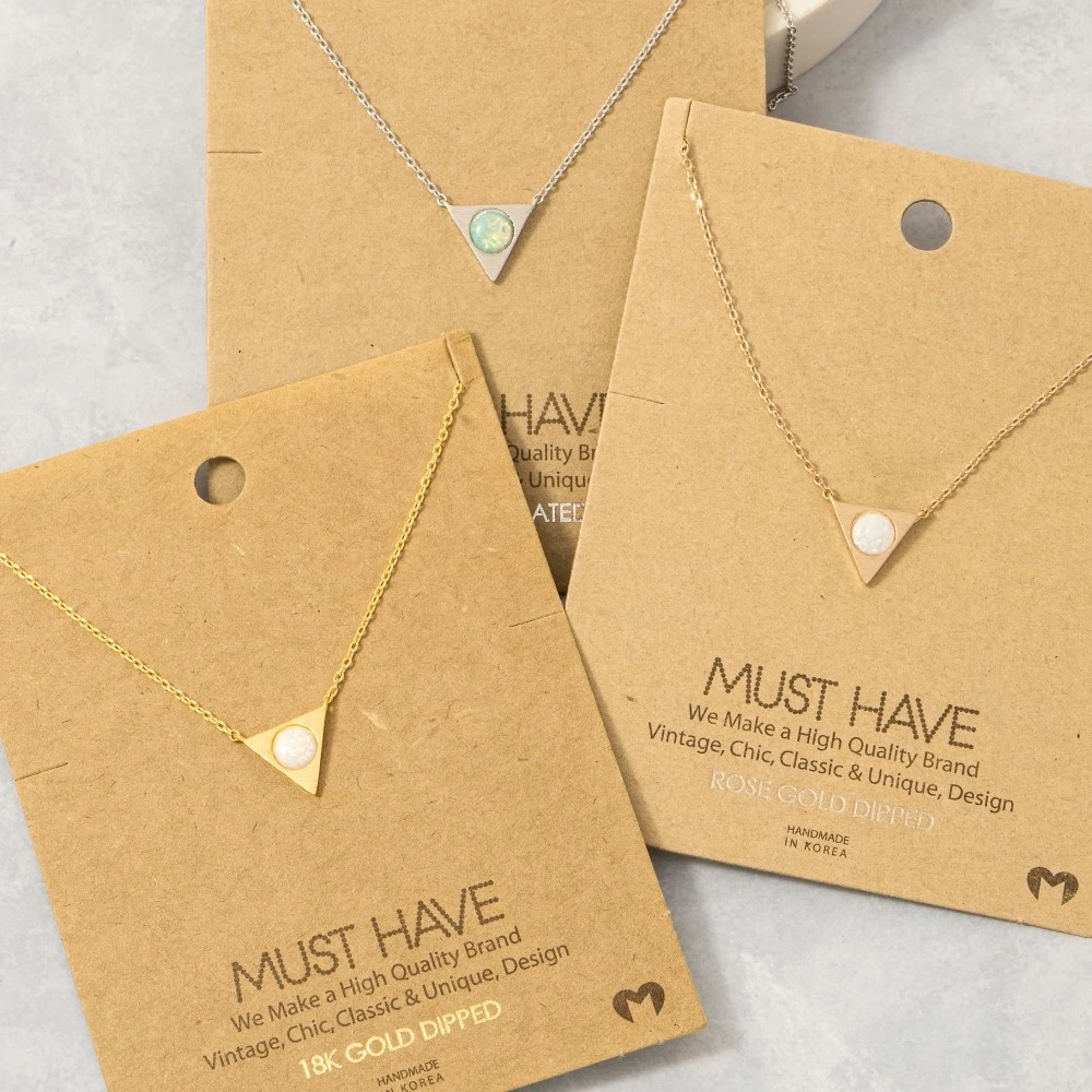 Gold Dipped Inverted Triangle Opal Pendant Necklace
