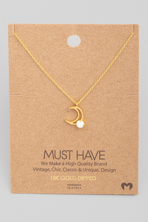 Crescent Moon Cutout Opal Pendant Necklace