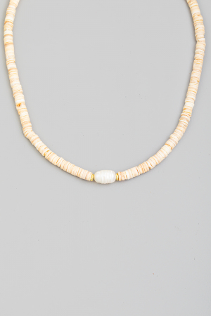 Beaded Disc Pearl Charm Necklace