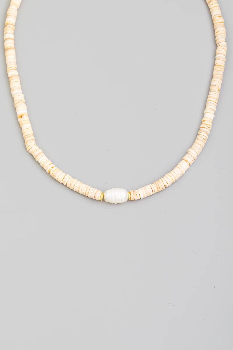 Beaded Disc Pearl Charm Necklace