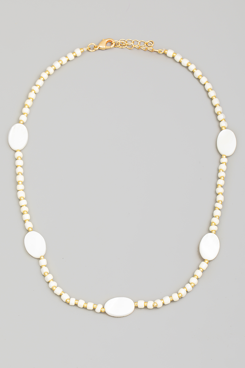Flat Oval Pearl Beads Station Beaded Necklace