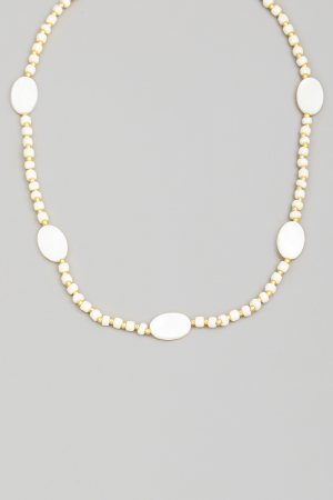 Flat Oval Pearl Beads Station Beaded Necklace