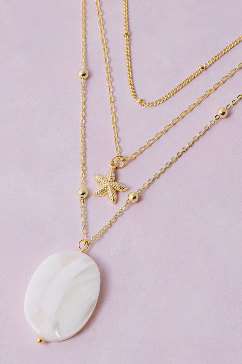 Triple Layer Starfish And Mop Pendant Necklace