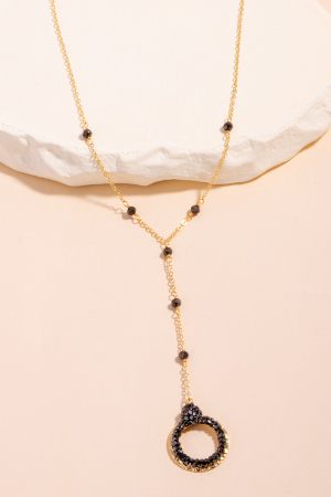 Pave Studded Hoop Pendant Y Chain Necklace