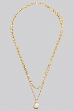 Pearl And Metallic Pendant Layered Chains Necklace