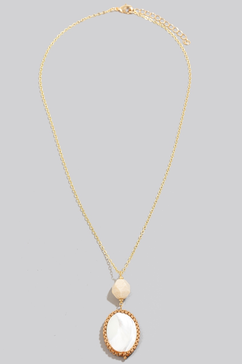 Oval Shell And Stone Pendant Necklace