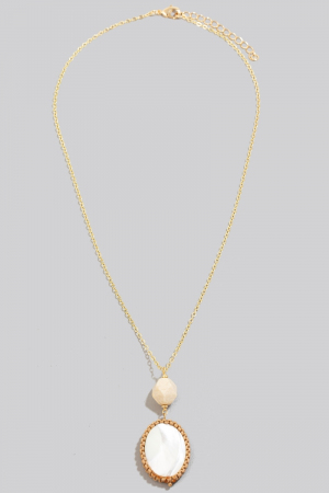 Oval Shell And Stone Pendant Necklace
