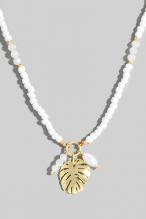 Monstera Leaf Pendant Mixed Beaded Necklace
