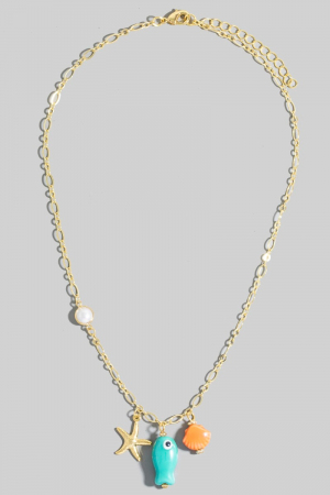 Starfish Pearl Clam And Fish Charms Chain Necklace