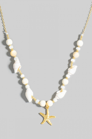 Starfish Pendant And Conch Shell Beads Chain Necklace