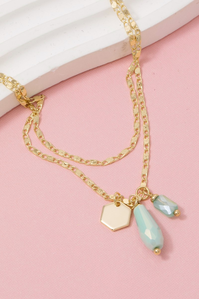 Faceted Glass Pendants Layered Necklace