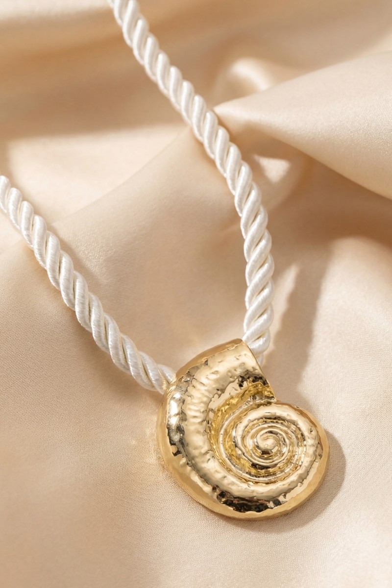 Large Spiral Shell Pendant Rope Necklace