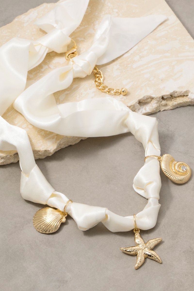 Sea Life Charms Knotted Satin Necklace