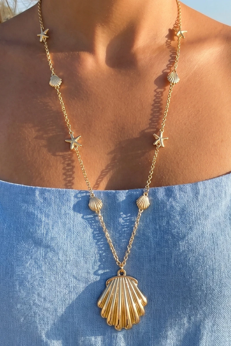 Shell And Starfish Station Chain Necklace