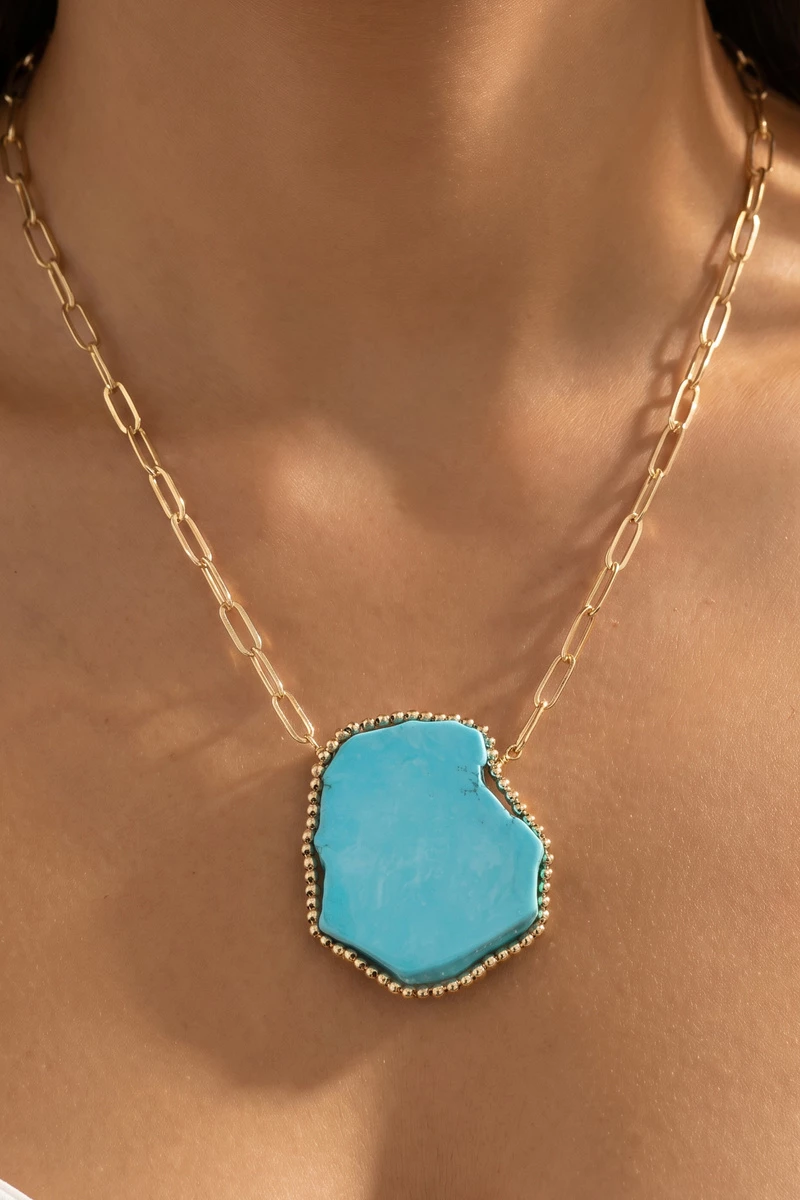 Genuine Turquoise Slab Pendant Necklace