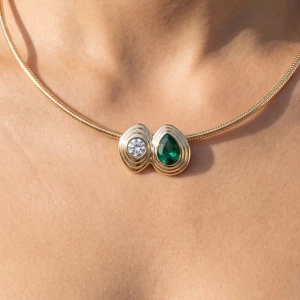 Snake Chain Necklace With Double Bezel Pendant
