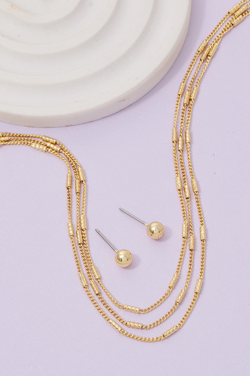 Gold Dipped Layered Tube Station Classic Chain Necklace Set