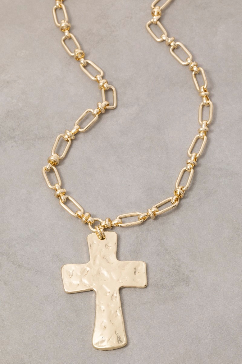 Hammered Cross Pendant Necklace