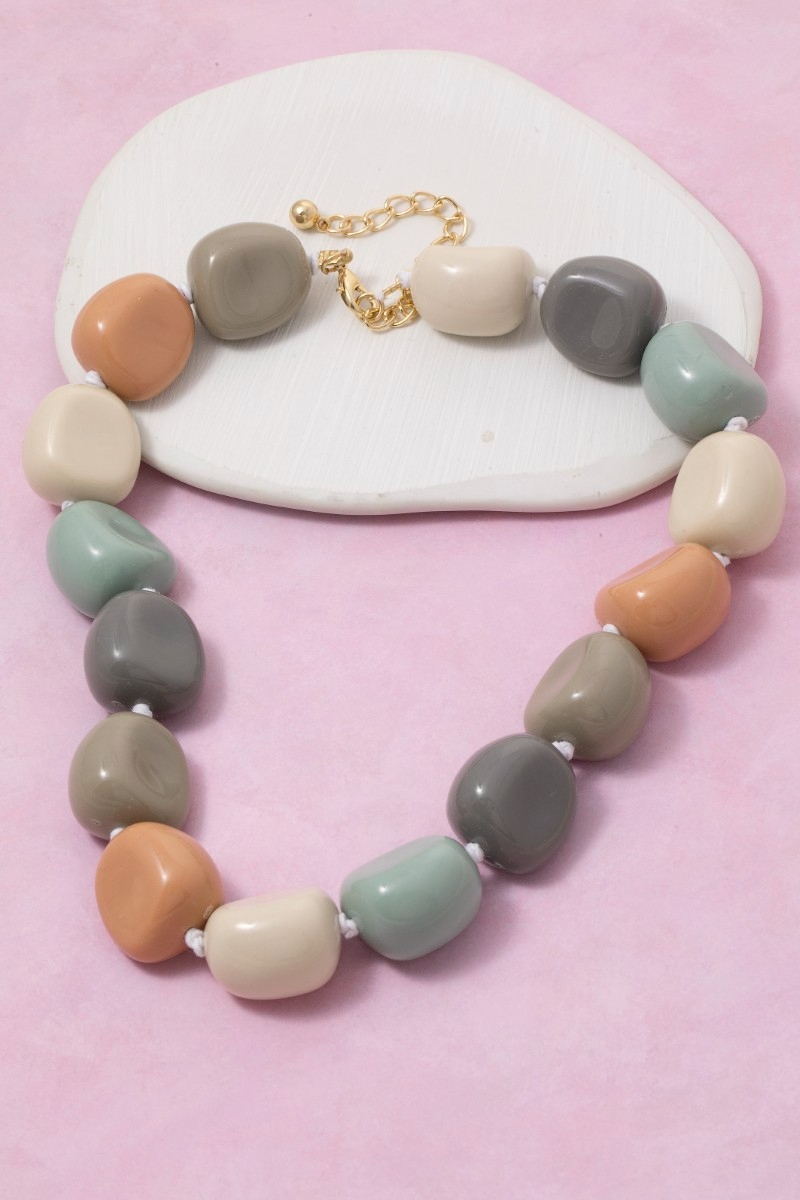 Multi Color Stone Resin Statement Necklace