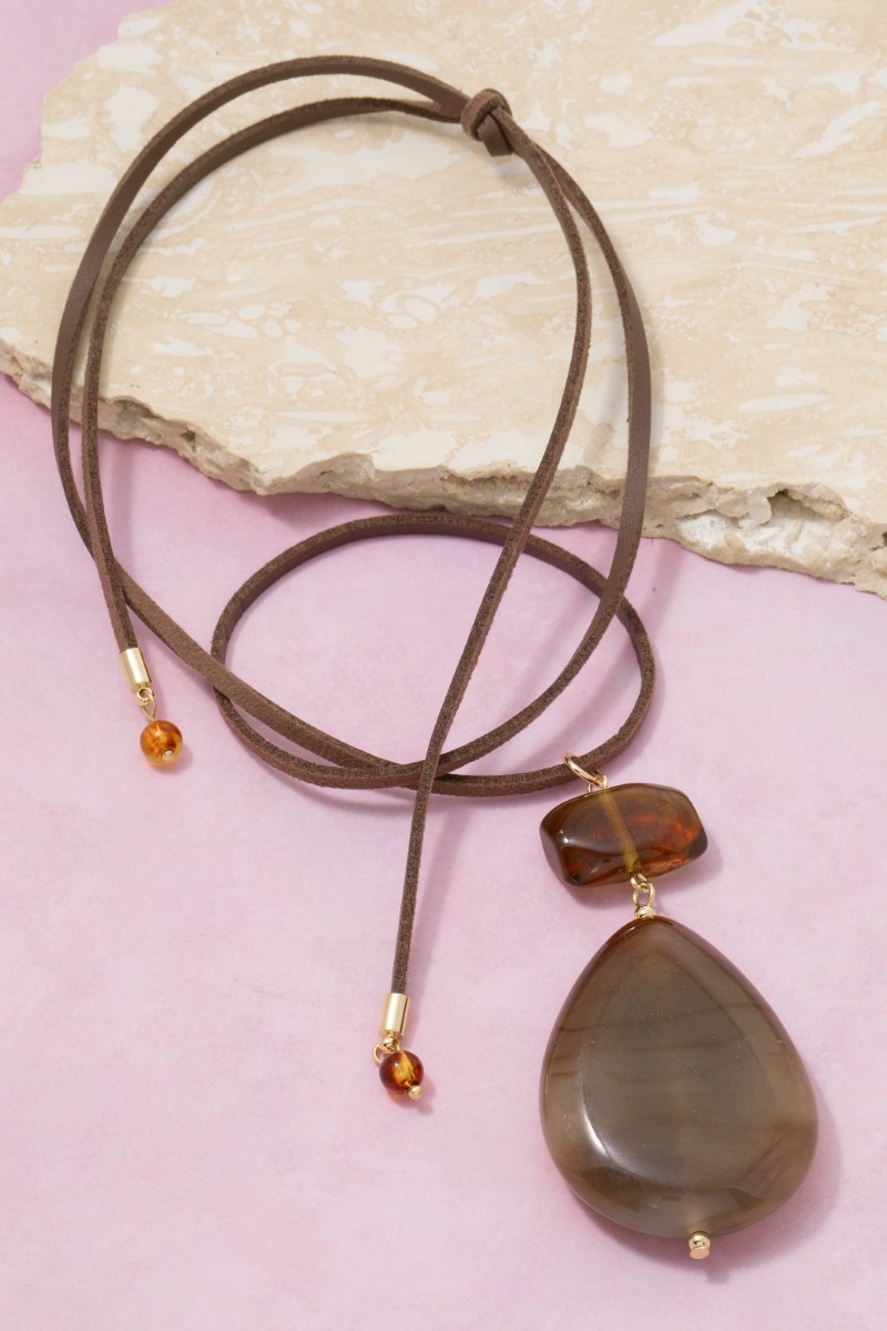 Marble Resin Bead And Teardrop Pendant Necklace