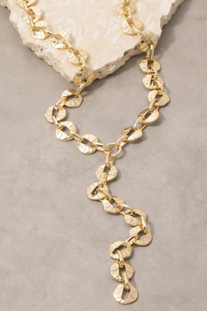 Hammered Coin Disc Lariat Y-Necklace