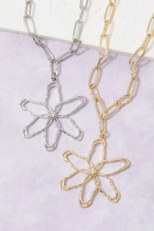 Open Flower Pendant Paperclip Chain Necklace