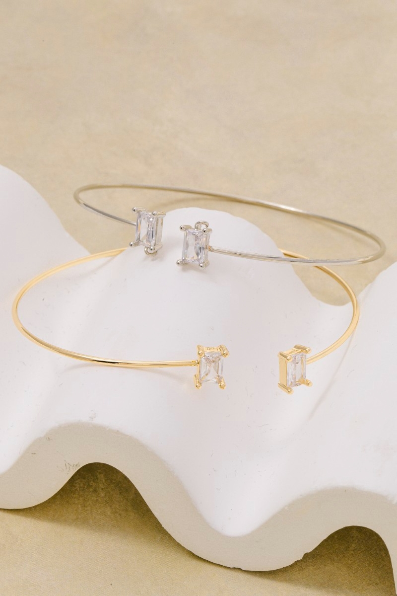 Rectangle Cz Stone Dainty Open Cuff Bracelet