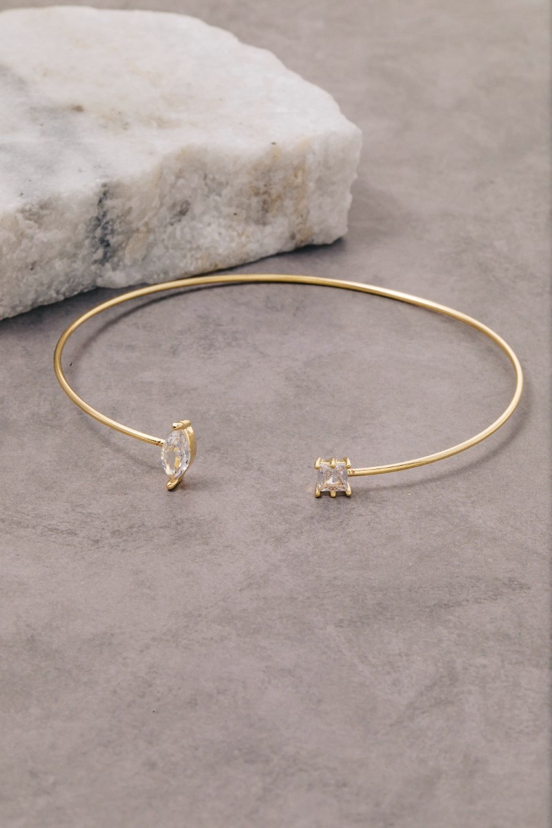 Oval Cz Stone Dainty Open Cuff Bracelet