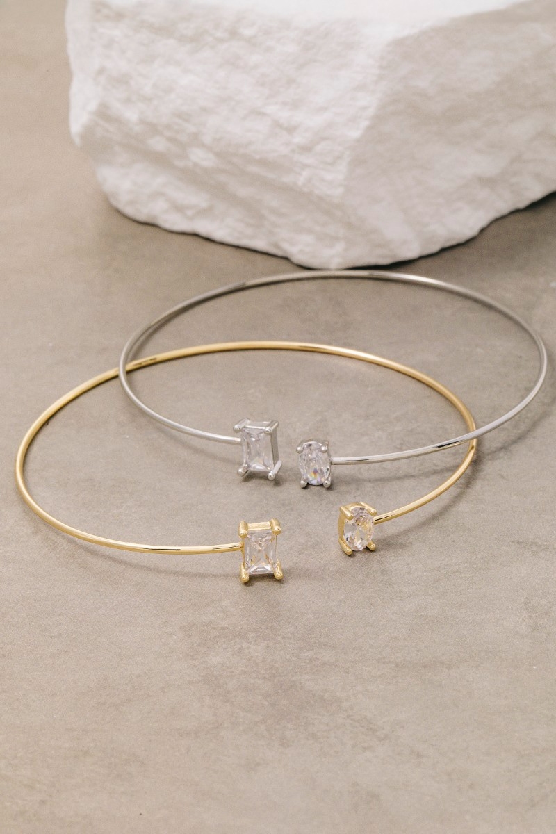 Square Oval Cz Stone Dainty Open Cuff Bracelet