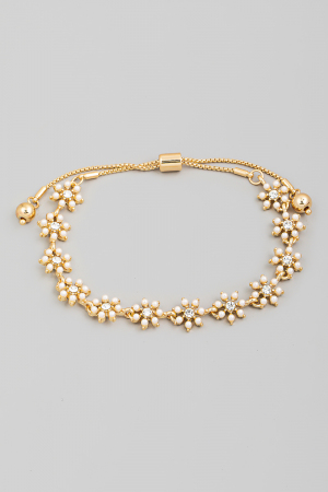 Pearly Studded Flower Chain Bracelet