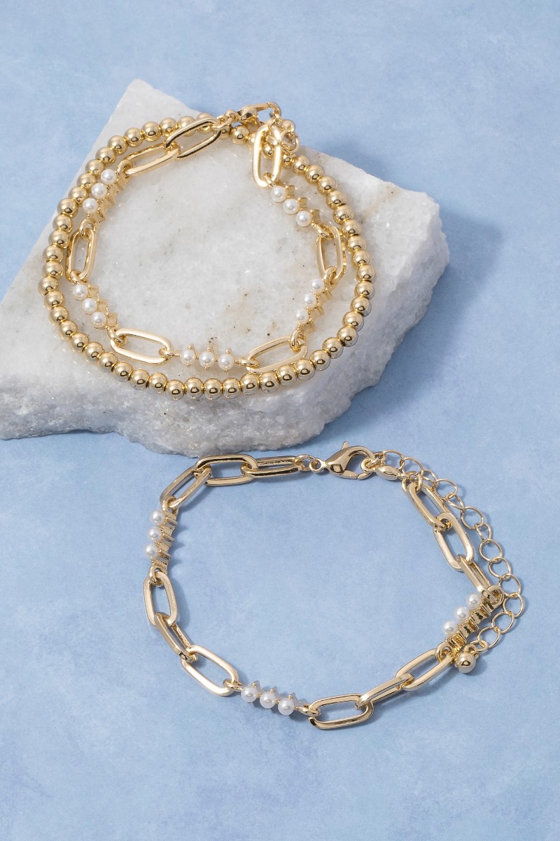 Pearl Beads Mixed Layered Chain Bracelets