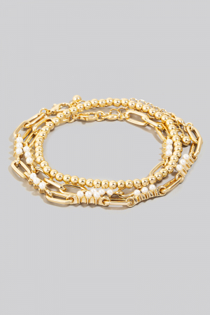 Pearl Beads Mixed Layered Chain Bracelets