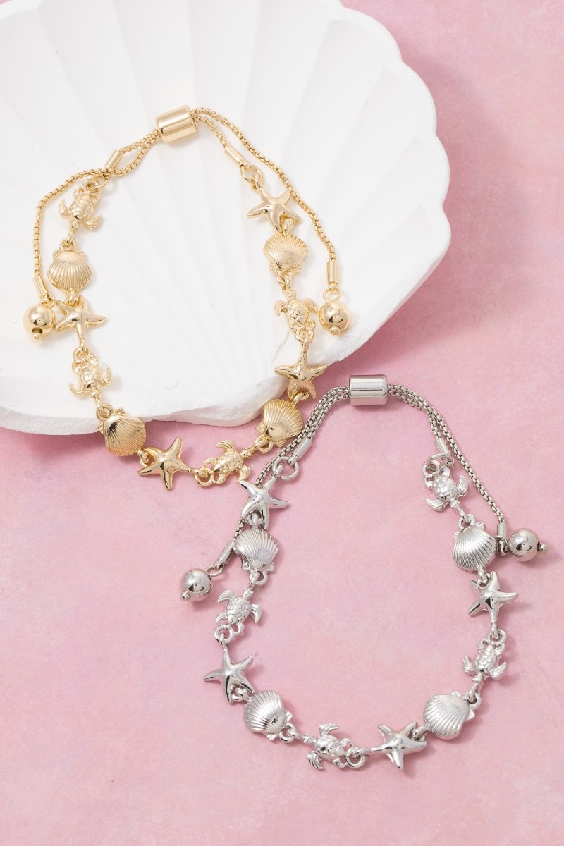 Mixed Sea Life Charm Link Chain Bracelet
