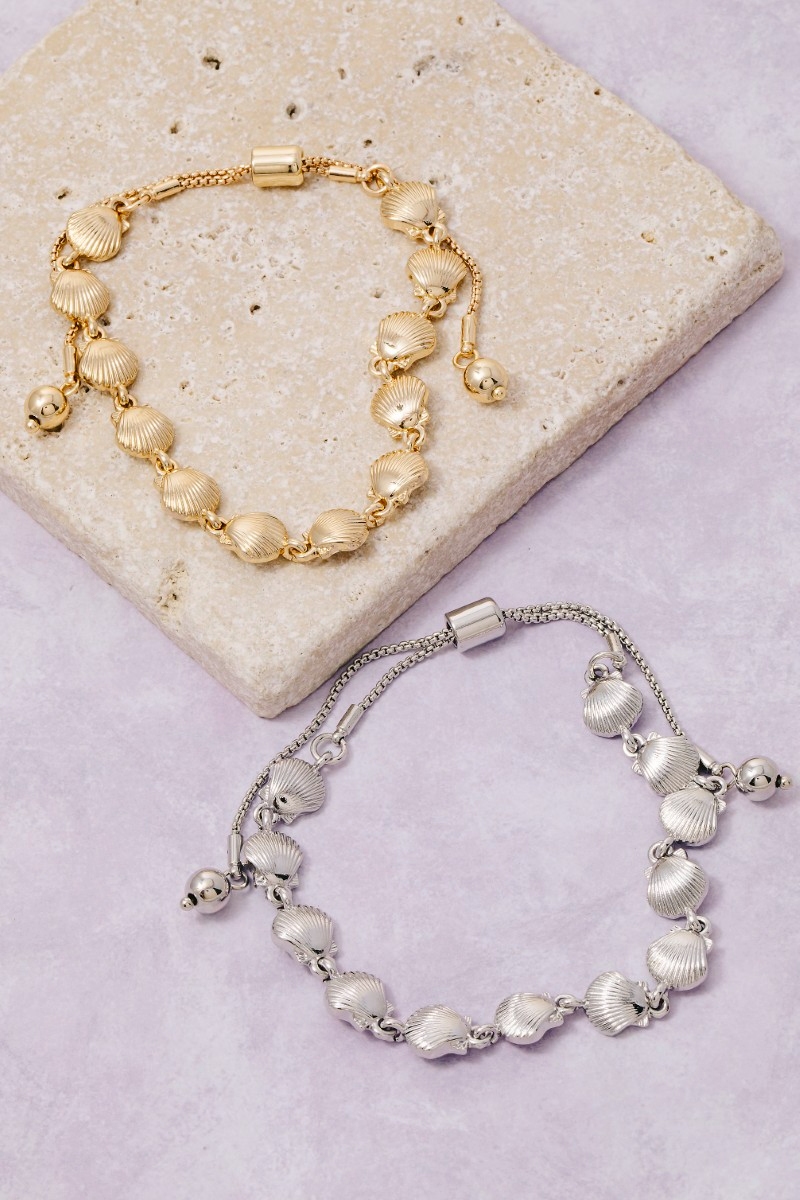 Metallic Sea Shell Link Chain Bracelet