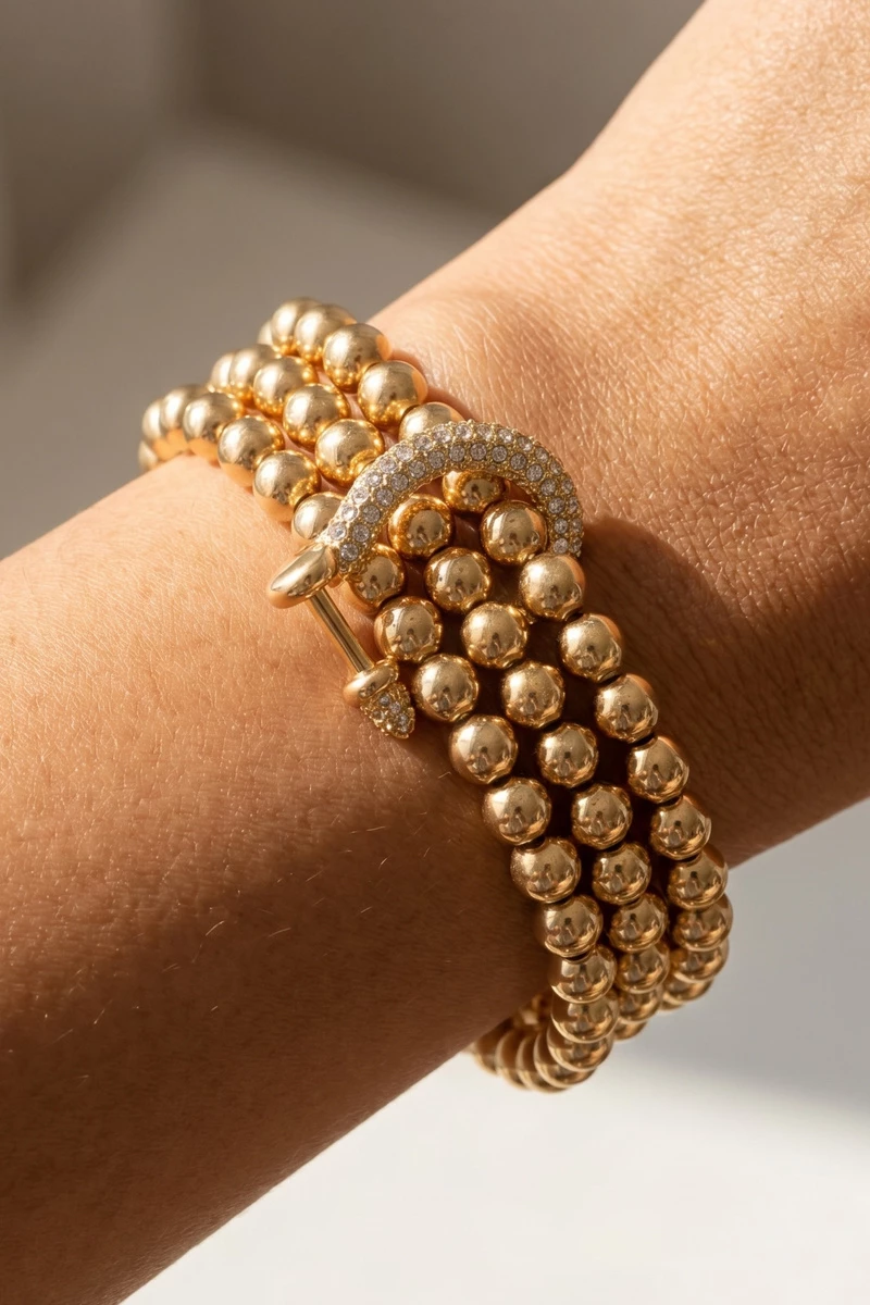 Pave Crystal Ball Bead Stretch Bracelet