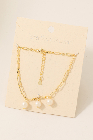 Pearl Charms Sterling Silver Chain Bracelet